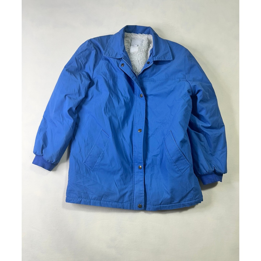 Vintage Blair Sherpa Lined Winter Jacket Womens S‎ Blue Full Zip Snap Front Coat
